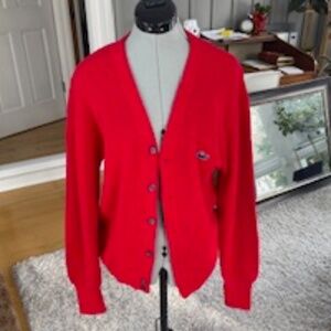 Vintage Red Izod Cardigan Sweater - Made in USA - M